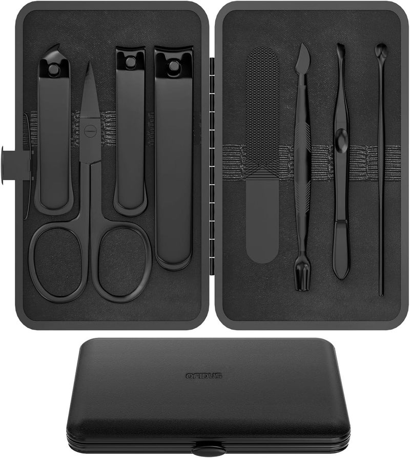 OFIDUS Precision 8 Pieces Men’s Nail Grooming Travel Kit, Stainless Steel Manicure Set with Fingernail & Toenail Clippers, Nail File, Slant Tip Tweezers, Cuticle Scissors, Cuticle Pusher, Travel Case - Image 1